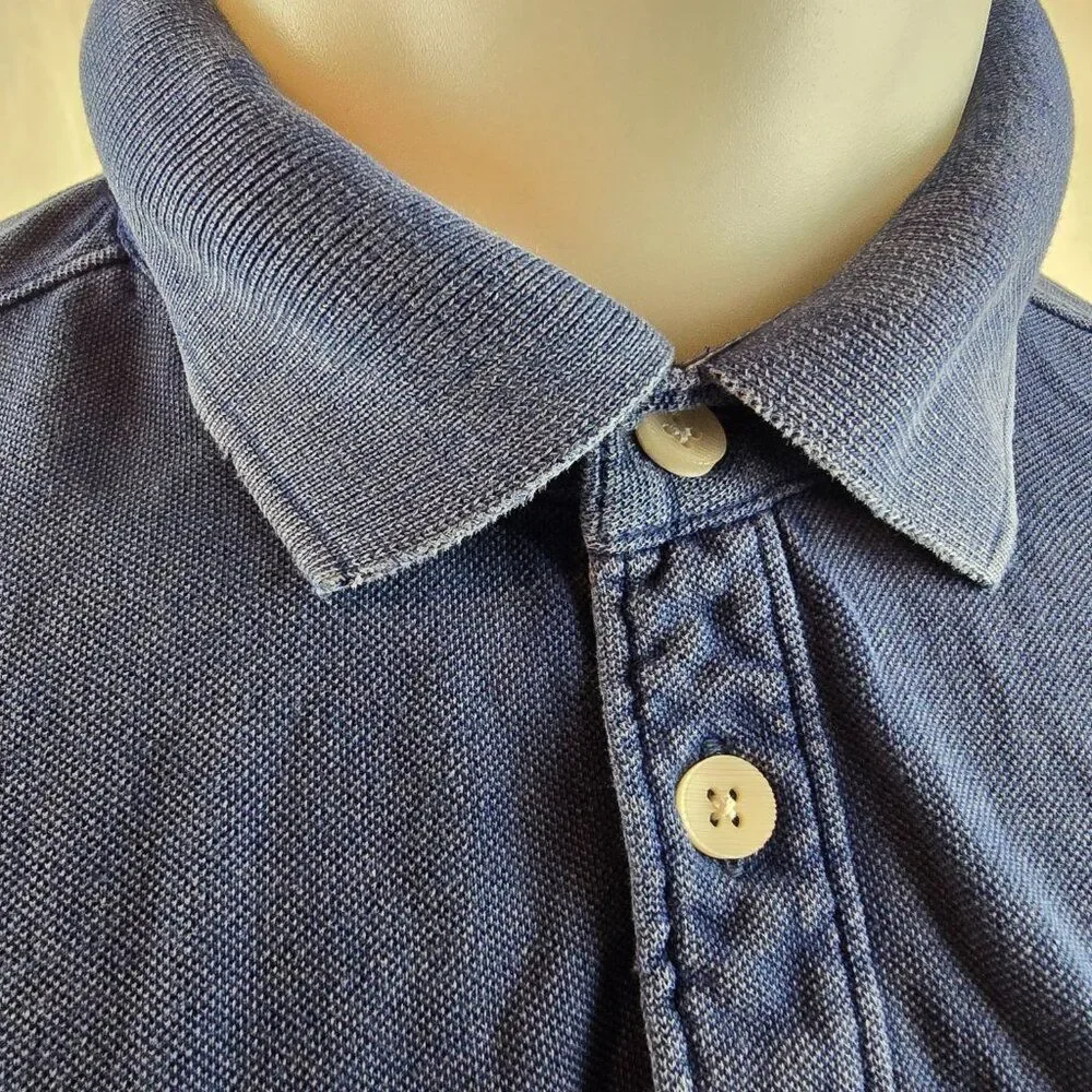 Tommy Bahama Polo Shirt Mens Large Blue Cotton Pocket Casual Solid Preppy Fading - Picture 3 of 9